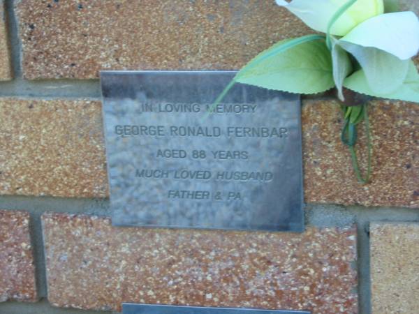 George Ronald FERNBAR,  | aged 88 years,  | husband father pa;  | Tea Gardens cemetery, Great Lakes, New South Wales  | 