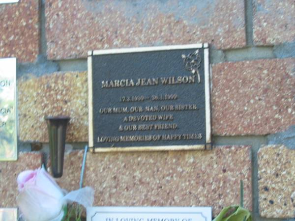 Marcia Jean WILSON,  | 17-3-1930 - 26-1-1999,  | mum nan sister wife;  | Tea Gardens cemetery, Great Lakes, New South Wales  | 