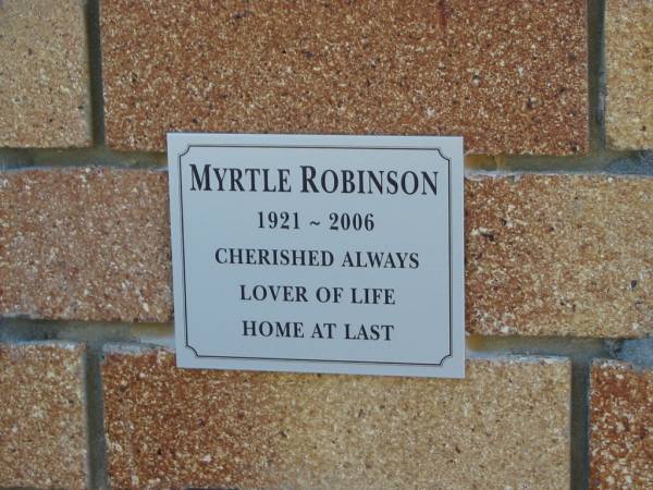 Myrtle ROBINSON,  | 1921 - 2006;  | Tea Gardens cemetery, Great Lakes, New South Wales  | 