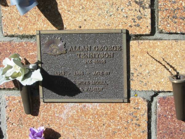 Allan George TENNYSON,  | 1918 - 1986 aged 67 years,  | loved by wife Moira, Allan & family;  | Tea Gardens cemetery, Great Lakes, New South Wales  | 