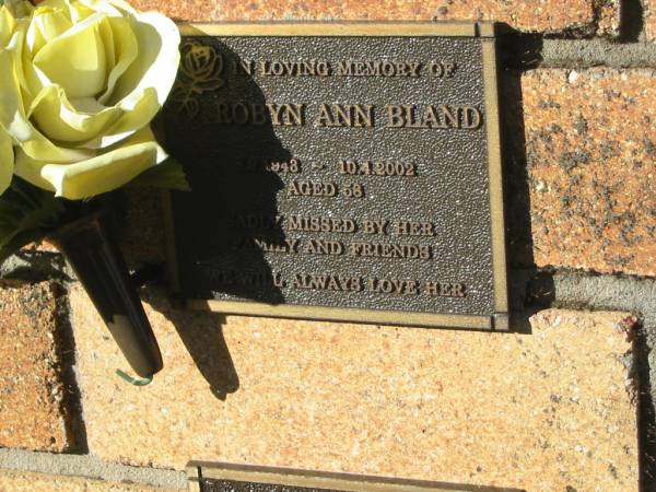 Robyn Ann BLAND,  | 8-9-1943 - 10-4-2002 aged 58 years;  | Tea Gardens cemetery, Great Lakes, New South Wales  | 