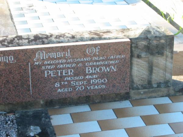 Peter BROWN,  | husband father step-father grandfather,  | died 8 Sept 1990 aged 70 years;  | Tea Gardens cemetery, Great Lakes, New South Wales  | 