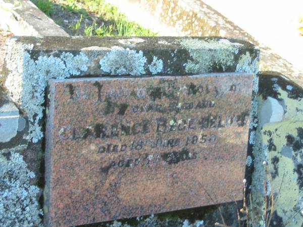 Clarence Bede DELORE,  | died 18 June 1958 aged 71 years,  | husband;  | Tea Gardens cemetery, Great Lakes, New South Wales  |   | 