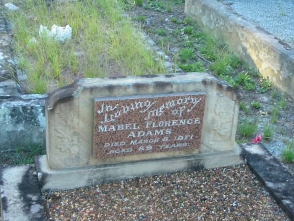 Mabel Florence ADAMS,  | died 8 March 1971 aged 89 years;  | Tea Gardens cemetery, Great Lakes, New South Wales  | 