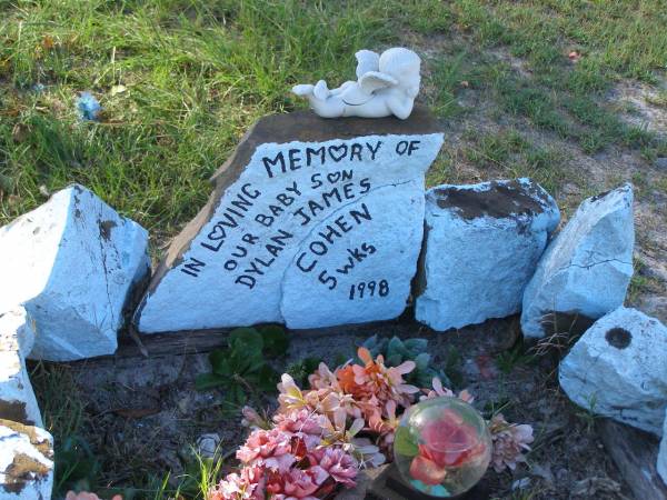 Dylan James COHEN,  | died 1998 aged 5 weeks;  | Tea Gardens cemetery, Great Lakes, New South Wales  | 