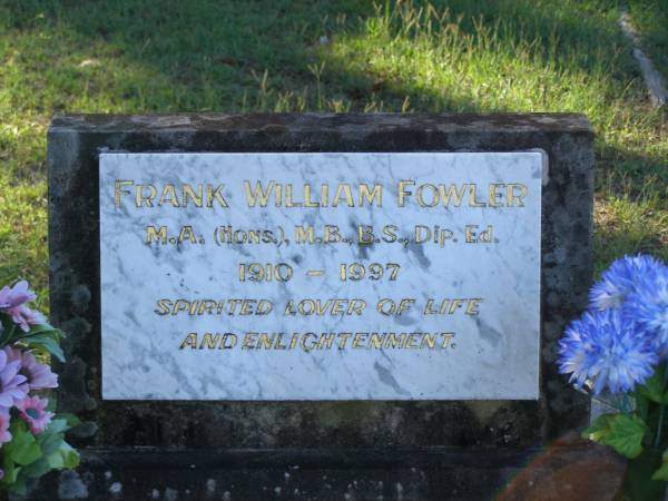 Frank William FOWLER,  | 1910 - 1997;  | Tea Gardens cemetery, Great Lakes, New South Wales  | 
