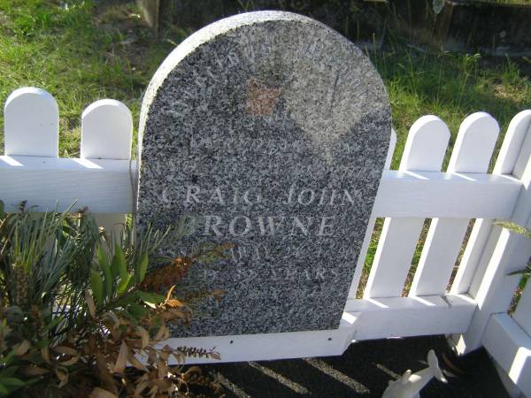 Craig John BROWNE,  | died 24-1-99 aged 32 years;  | Tea Gardens cemetery, Great Lakes, New South Wales  | 
