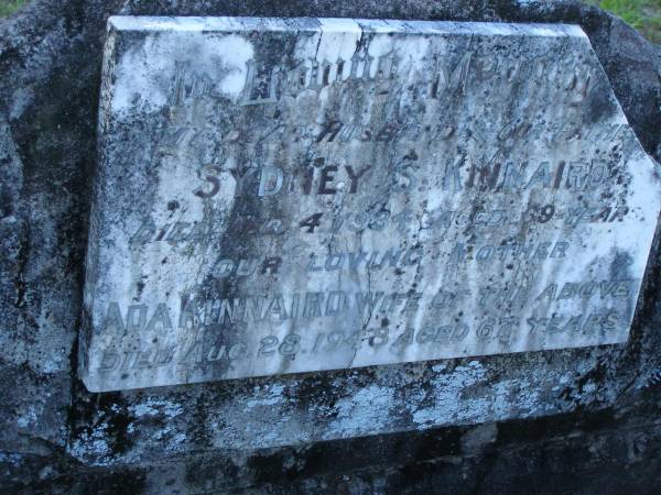 Sydney S. KINNAIRD,  | husband father,  | died 4 Feb 1934 aged 69 years;  | Ada KINNAIRD,  | wife,  | died 28 Aug 1938 aged 67 years;  | Tea Gardens cemetery, Great Lakes, New South Wales  | 