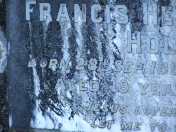 Jane,  | daughter of Francis Henry & Alice HOLBERT,  | born 28 Sept 1893,  | died 3 Feb 1913 aged 19 years 4 months;  | Tea Gardens cemetery, Great Lakes, New South Wales  | 