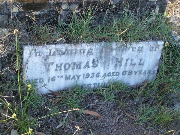 Thomas HILL,  | died 16 May 1936 aged 69 years;  | Tea Gardens cemetery, Great Lakes, New South Wales  | 