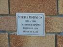 
Myrtle ROBINSON,
1921 - 2006;
Tea Gardens cemetery, Great Lakes, New South Wales
