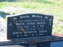 
Kelvin Xavier CROESE,
husband father pa,
19-4-1920 - 20-8-1995;
Mercia Henrietta CROESE,
wife mother ma,
19-2-1923 - 30-5-1997;
Tea Gardens cemetery, Great Lakes, New South Wales
