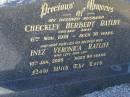 
Checkley Herbert RATLIFF,
husband,
died 6 Nov 1991 aged 76 years;
Inez Veronica RATLIFF,
died 10 Jan 2009 aged 94 years;
Lynne DOWSE,
died 8 April 1988 aged 39 years;
Dale RATLIFF,
died 7 Feb 1990 aged 41 years;
Tea Gardens cemetery, Great Lakes, New South Wales
