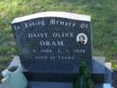 
Daisy Olive ORAM,
22-6-1909 - 2-7-1998 aged 89 years;
Tea Gardens cemetery, Great Lakes, New South Wales
