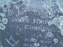 
James Forrest Turnbull CUNNINGHAM,
died 1 May 1940 aged 50 years;
Tea Gardens cemetery, Great Lakes, New South Wales
