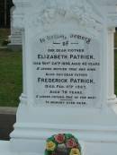 Elizabeth PATRICK 24 Sep 1898 aged 42  Frederick PATRICK 11 Feb 1927 aged 78  The Gap Uniting Church, Brisbane 