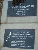 Stanley Thomas DEAN
15 Dec 1993
aged 82
Taren Marc DEAN
2-2-2001
aged 20
The Gap Uniting Church, Brisbane