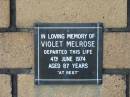 Violet MELROSE
4 Jun 1974
aged 87
The Gap Uniting Church, Brisbane