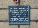 Barbara ANDERSON 31 Aug 1976 aged 83  The Gap Uniting Church, Brisbane 