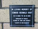 
Edward Reginald HART
B: 19 Apr 1905
D: 16 Aug 1991
husband of Violet
father of June and Robert

The Gap Uniting Church, Brisbane
