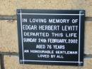 Edgar Herbert LEVITT 24 Feb 2002 aged 76  The Gap Uniting Church, Brisbane 