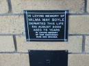 Valma May BOYLE
5 Aug 2000
aged 75
The Gap Uniting Church, Brisbane