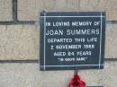 
Joan SUMMERS
2 Nov 1988
aged 64

The Gap Uniting Church, Brisbane
