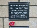 William SNELSON
8 Feb 1997
aged 74
The Gap Uniting Church, Brisbane