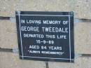 George TWEEDALE
15 Sep 1989
aged 84
The Gap Uniting Church, Brisbane