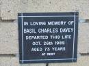Basil Charles DAVEY 26 Oct 1989 aged 73  The Gap Uniting Church, Brisbane 