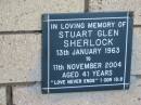 Stuart Glen SHERLOCK
B: 13 Jan 1963
D: 11 Nov 2004
aged 41
The Gap Uniting Church, Brisbane