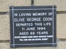 Clive George COOK 11 Jun 1994 aged 66  The Gap Uniting Church, Brisbane 