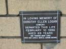 
Dorothy Ellen LOGAN (OWEN)
10 Feb 1996
aged 69

The Gap Uniting Church, Brisbane
