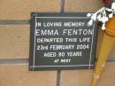 Emma FENTON
23 Feb 2004
aged 90
The Gap Uniting Church, Brisbane