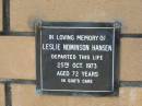 Leslie Nominson HANSEN 25 Oct 1973 aged 72  The Gap Uniting Church, Brisbane 