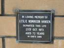 
Leslie Nominson HANSEN
25 Oct 1973
aged 72

The Gap Uniting Church, Brisbane
