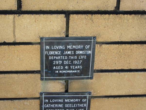 Florence James ORMISTON  | 29 Dec 1927  | aged 41  |   | The Gap Uniting Church, Brisbane  | 