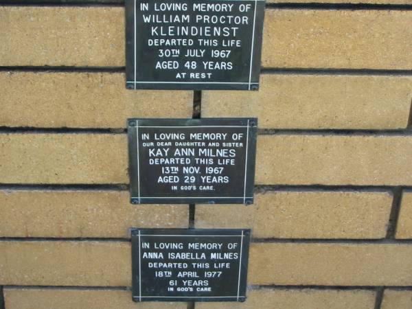 Kay Ann MILNES  | 13 Nov 1967  | aged 29  |   | The Gap Uniting Church, Brisbane  | 