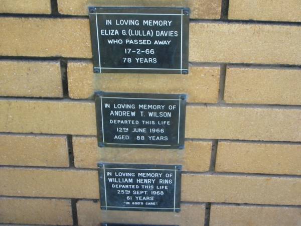 Andrew T WILSON  | 12 Jun 1966  | aged 88  |   | The Gap Uniting Church, Brisbane  | 