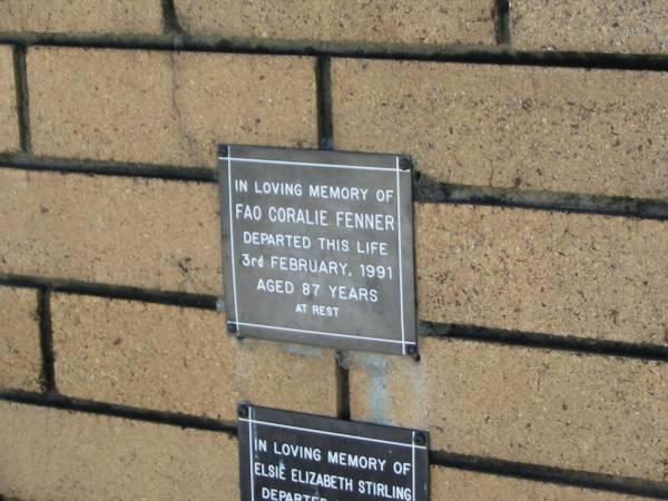 Fao Coralie FENNER  | 3 Feb 1991  | aged 87  |   | The Gap Uniting Church, Brisbane  | 