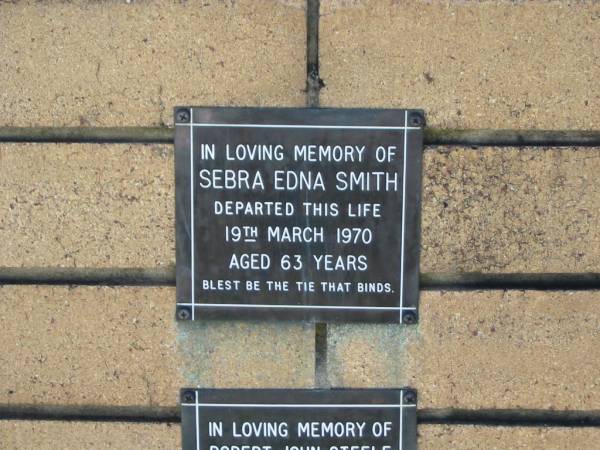 Sebra Edna SMITH  | 19 Mar 1970  | aged 63  |   | The Gap Uniting Church, Brisbane  | 