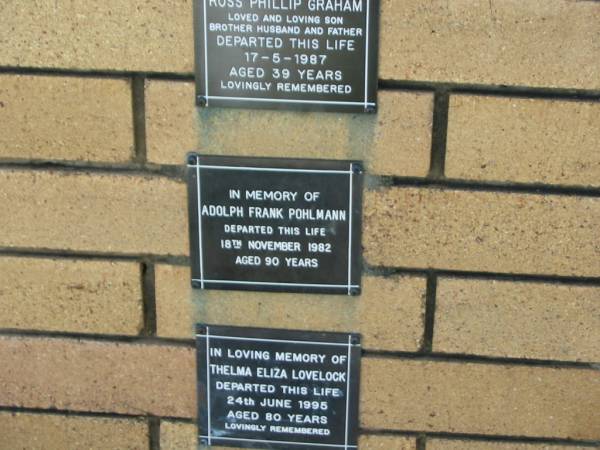 Adolph Frank POHLMANN  | 18 Nov 1982  | aged 90  |   | The Gap Uniting Church, Brisbane  | 