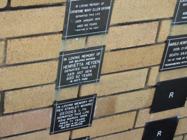 Henrietta HEYDEN  | 28 Jul 1974  | aged 82  |   | The Gap Uniting Church, Brisbane  | 