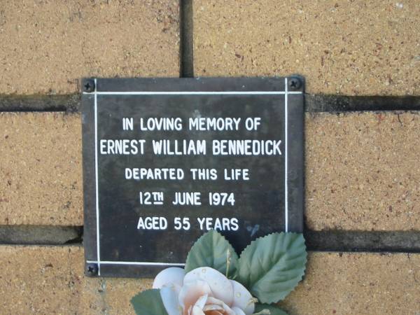 Ernest William BENNEDICK  | 12 Jun 1974  | aged 55  |   | The Gap Uniting Church, Brisbane  | 