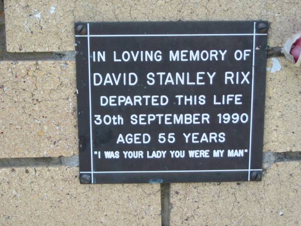 David Stanley RIX  | 30 Sep 1990  | aged 55  |   | The Gap Uniting Church, Brisbane  | 