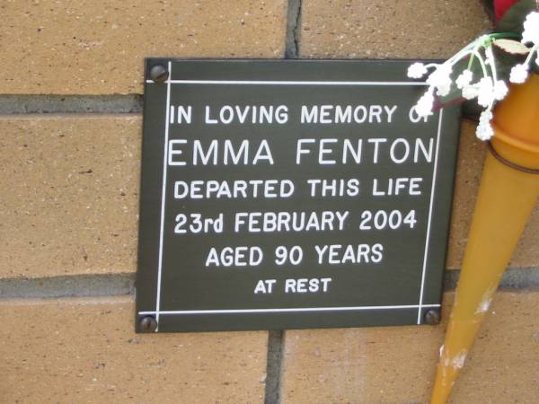 Emma FENTON  | 23 Feb 2004  | aged 90  |   | The Gap Uniting Church, Brisbane  | 