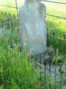 
Annie, wife of David SAVILLE,
died 31 July 1907 aged 28? years;
erected by father John WILSON;
Wilson Family Private Cemetery, The Risk via Kyogle, New South Wales
