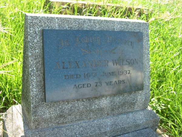 Alexander WILSON,  | died 16 June 1937 aged 73 years;  | Wilson Family Private Cemetery, The Risk via Kyogle, New South Wales  | 