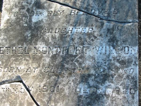 Ethel Montfort WILSON, daughter,  | born Glen?dle Casino 7 Nov 1901  | died 17 July 1907;  | Wilson Family Private Cemetery, The Risk via Kyogle, New South Wales  | 