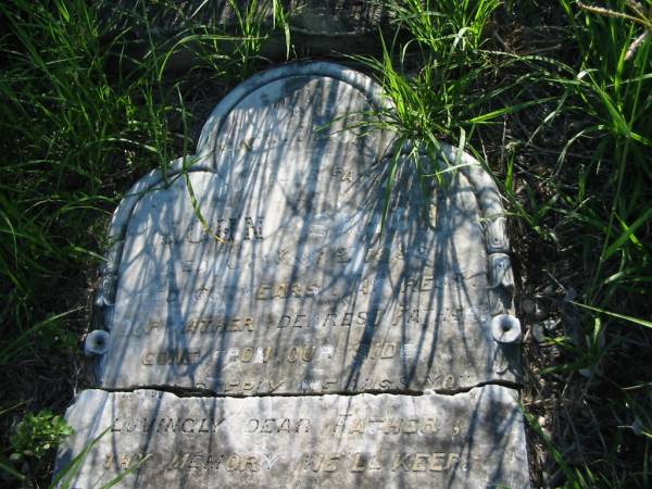 John SMITH, father,  | died 31 Jan 1899 aged 65 years;  | Wilson Family Private Cemetery, The Risk via Kyogle, New South Wales  | 